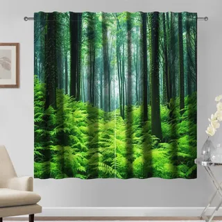 Kzzfqxb 135x229cm Forest Gardinen 2 Paneele, üppige Bäume, luxuriöse Büsche, Sträucher, grüner Wald, Dschungel, tropischer Regenwald, Wälder, Gardinen für Wohnzimmer, Schlafzimmer, grün