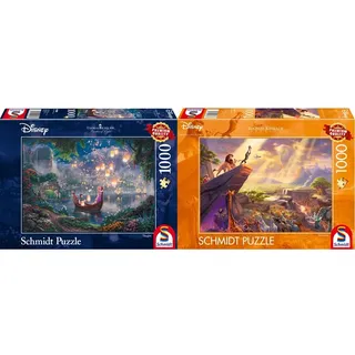 Schmidt Spiele Puzzle - Thomas Kinkade, Disney Rapunzel & König der Löwen, 1.000 Teile, Bunt