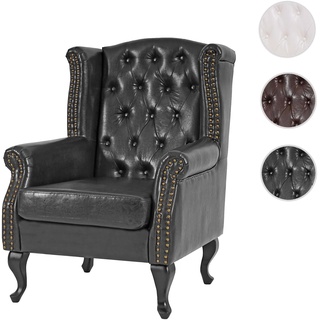 Sessel Relaxsessel Clubsessel Ohrensessel Chesterfield, Kunstleder ~ schwarz ohne Ottomane