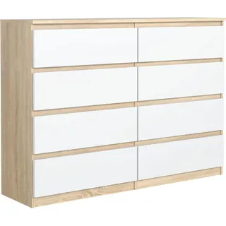 meble masztalerz Kommode 140 cm Breit - Modernes Sideboard - Schrank mit 8 Schubladen - Schubladenschrank - Kommodenschrank für Wohnzimmer, Flur, Schlafzimmer - Sonoma Weiß 138,5x101,5x39 cm