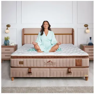 Bambi Bett Boxspringbett Stauraumbett inkl. Matratze (2 Bettkästen + Kopfteil + Matratze), USB und LED 140 cm x 200 cm