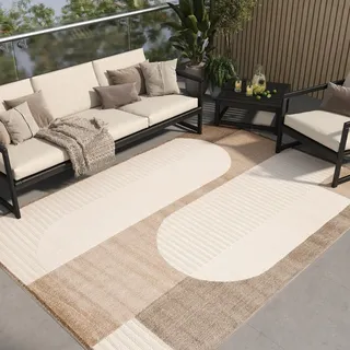 TAPISO Patio Teppich Outdoor Indoor Creme Beige Braun Modern Abstrakt Design Flachgewebe Wetterfest UV-Beständig Wohnzimmer Balkon ÖKO-TEX 300 x 400 cm