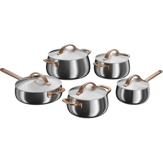 BergHOFF Home Topfset Edelstahl – 10-tlg. – Kochtopf Set mit Deckel - Töpfe Set Induktion, Ceran-, Gas- & Elektroherd geeignet – Topf Set - Rose gold