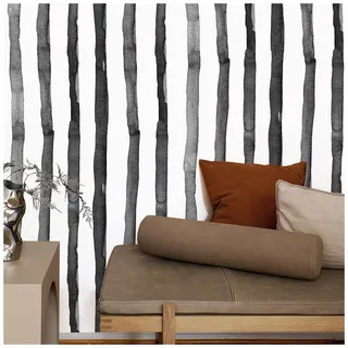 Schwarz Gestreifte Tapete, 44,5 x 500 cm Selbstklebende Tapete Schwarz Weiß Gestreift Modern Geometrische Tapeten Möbel Vintage Möbelfolie Selbstklebend für Wohnzimmer Schlafzimmer Badezimmer Küche