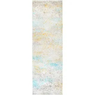 Lindorug Läufer Ondea Fioralys, waschbar, Türkis, Hellgelb, Greige, Textil, Abstraktes, rechteckig, 80x250 cm, Oeko-Tex® Standard 100, für Fußbodenheizung geeignet, rutschfest, in verschiedenen Größen erhältlich, wasserabweisend, schmutzabweisend, Hausstauballergiker feuchtraumgeeignet, stuhlrollengeeignet, waschbar, pflegeleicht, strapazierfähig, reißfest, rutschfeste Unterfläche, vegan, Teppiche & Böden, Teppiche, Teppichläufer