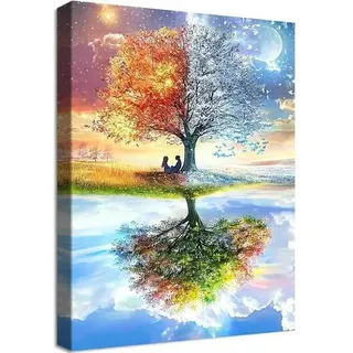 Leinwandbild 40L x 60B cm Frühling und Herbst Baum des Lebens
