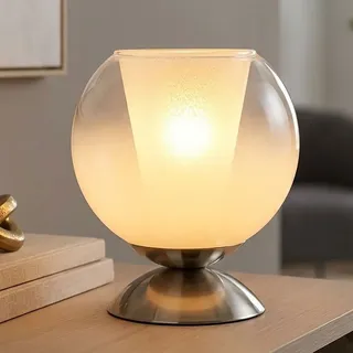 Tischleuchte Beistellleuchte Nachttischlampe verchromt opal Glaskugel Kristalle