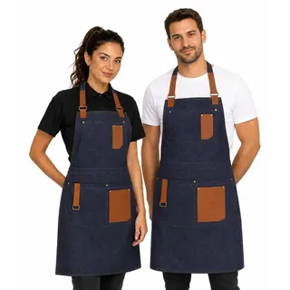PALLTEX GERARD Kochschürze Herren & Damen Grillschürze – Küchenschürze mit Taschen & Ökoleder – Verstellbare Schürze für Barista, Koch, ...