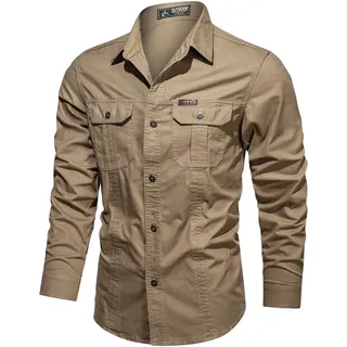 Vintage Cargo Hemd Herren Langarm Regular Fit Funktionshemd Arbeitshemd Outdoor LäSsig Revers Uv Schutzkleidung Safari Kleidung Mit Brusttasche Sonnenschutz,L-4XL