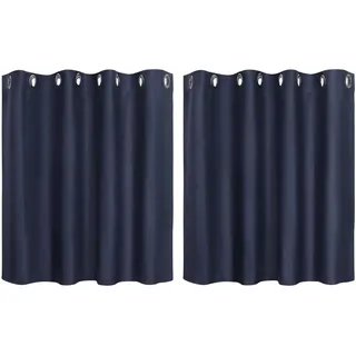 PiccoCasa 2er Set Gardine für Küche Polyester Scheibengardine Kurzgardine Blickdicht Kleine Gardine Navy Blau 90H x 132B cm