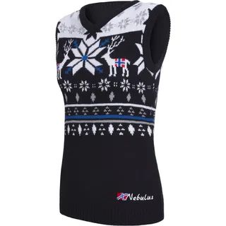Nebulus Damen Pullunder Sleever, Warmer Pullunder, schicker Pullunder im Norweger-Style, schwarz-offwhit - S/36 - S