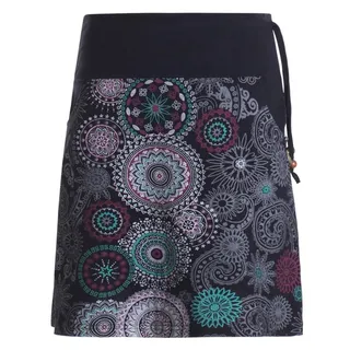 Vishes Minirock Kurzer Damen Baumwoll-Rock Taschen-Rock Mini-Röcke Mandala-Streifen Boho, Hippie, Retro Style schwarz 44