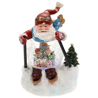 ELLUG Schneekugel Schneekugel als Skifahrer-Weihnachtsmann mit Schneewirbel, Licht & Musik H.: 21cm Ø100mm