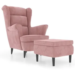 vidaXL Ohrensessel mit Hocker Samt 81 x 96 x 90 cm Rosa