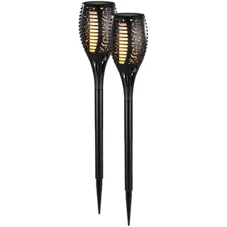 Lunartec Solarfackel: 2er-Set LED-Solar-Gartenfackeln mit Flammen-Effekt und Akku, 58 cm (Solar Fackeln mit Flammeneffekt, Fackel mit Flammeneffekt, Winter)