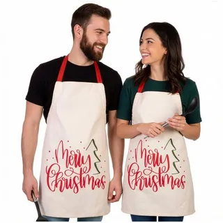 Brubaker Weihnachtsschürze Merry Christmas - Retro Kochschürze für Damen und Herren - Lustige Schürze Weihnachten für Mann & Frau - Verstellbare Küchenschürze - Weiß, Rot und Grün - Modern - 1x Schürze
