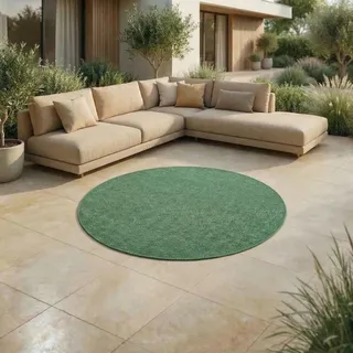Jimri In- & Outdoor Teppich - Wetterfester Teppich für Balkon, Terrasse, Garten, Wohnzimmer, Küche - Strapazierfähiger Bodenteppich, Widersteht UV-Strahlen & Wasser - Größe 160 cm Rund, Grün