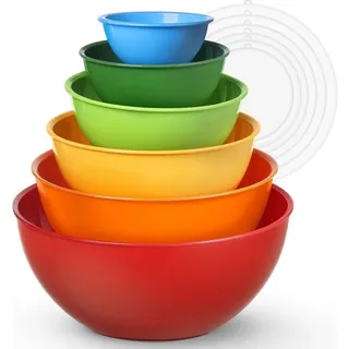 LuxusKollektion Rührschüssel Salatschüssel Set 12teilig Kunststoff stapelbar Deckel Rosa bunt