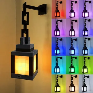 weciau Pixelated Lantern Nachtlicht, 16 Farben mit Fernbedienung & Dimmfunktion, für Schlafzimmer Camping Geschenk für Gamer