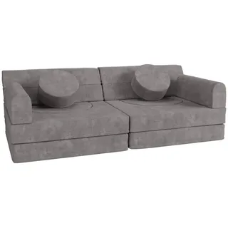 Juskys Kindersofa Kayo 90 x 200 cm Polyester silber hellgrau