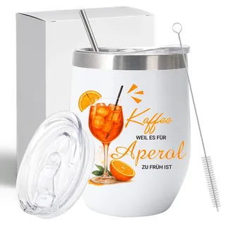 Snyvpra Edelstahl Aperol Spritz Maschine,Aperol Spritz Wein Geschenke, Weinbecher MitKaffee Weil Es Für Aperol Zu Früh Ist, 12oz (360ml) Weinbecher In Weiß, Partygeschenk Für Freundin Ape