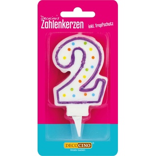 DECOCINO Zahlenkerzen Zahl „2“ – Torten-Kerzen Happy-Birthday-Deko, Gerbutstags-Kerzen, Geburtstags-Deko für Geburtstags-Torte & Geburtstags-Kuchen