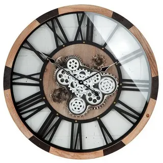 GILDE Dekoobjekt Holz Metall Wanduhr Uhr mit drehenden Zahnrädern 67.5cm