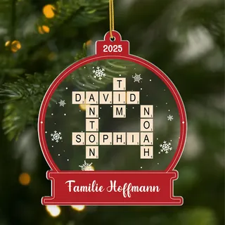 Geschenke Mall Personalisiertes Ornamente - Kreuzworträtsel Weihnachtsschmuck Acryl Familie - Weihnachtskugel mit Namen, Personalisierte weihnachtsdeko, Personalisiert christbaumkugel (Modell #1)