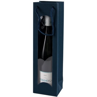 10 Stück/Set. Wein 1er Flaschenbeutel aus Wellkarton, Blau mit Sichtfenster