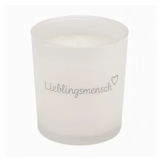 what the shop Teelicht Kerze im Glas „Lieblingsmensch“ – rund, matt & bedruckt, ca. 7x7,5 cm, Kleine Kerze, große Botschaft der Liebe weiß