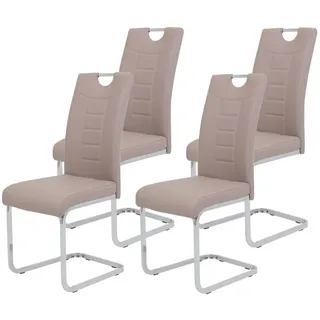 Hela Tische, 4er Set Freischwinger Stuhl RUBY - Kunstleder Cappuccino Steppung - Metallgestell verchromt - Bügelgriff - höhere Belastbarkeit von ... - Beige