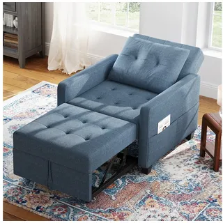 OUNUO Sofa Schlafsofa Klein 3 in 1, Klappsofa & Schlafhocker mit Bettfunktion blau