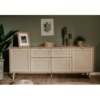 furn.design Sideboard Eiche Sonoma, Bast-Dekor 180 cm viel Stauraum, scandi, Niran