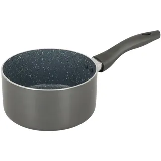 Crealys 539347 Stieltopf, Aluminium, Ø 16 cm, Höhe 8 cm, gesunde Antihaftbeschichtung, aus Keramik, Steinoptik, Farbe: Grau, hitzebeständiger Silikongriff, für alle Herdarten, auch Induktion