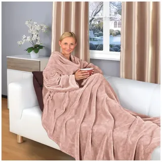 Wohndecke flauschige, tragbare Kuscheldecke mit Ärmeln ohne Fußtasche, Gräfenstayn, warme Ärmeldecke - TV Decke zum Anziehen - 200x150 cm rosa rosa 150 cm x 200 cm
