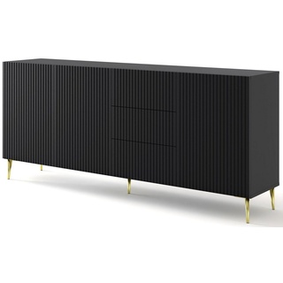 Domando Sideboard Sideboard Moneglia, Breite 200cm, Push-to-open-Funktion, besondere Fräsoptik, goldene Füße schwarz 200 cm x 87 cm x 42 cm