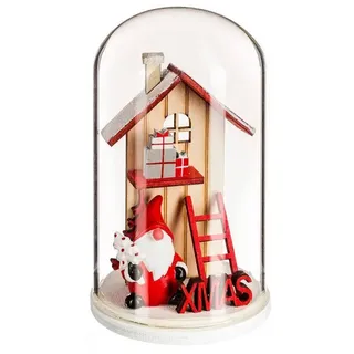 Atmosphera Weihnachtsdorf Glaskuppel mit Weihnachtshaus aus Holz 12 cm