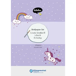 dabelino Liniertes Briefpapier-Set für Kinder: Einhorn (für Mädchen, rosa, lila)