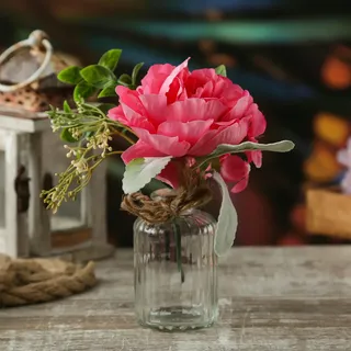 MARELIDA Kunstblumenstrauß Pfingstrose und Hortensie in Mini Glasvase pink