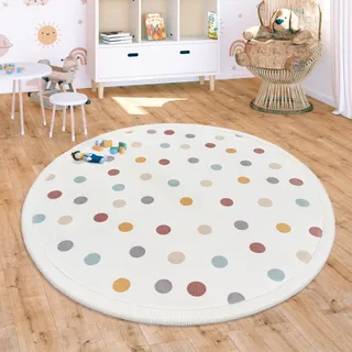 Paco Home Teppich Kinderzimmer Baby Krabbeldecke Krabbelmatte Waschbar rutschfest Regenbogen Planet Sonne Tiere Weich, Grösse:120 cm Rund, Farbe:Bunt