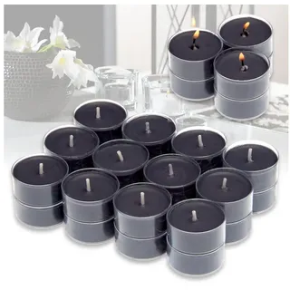 Candelo Teelicht 24er Set Duft Kerzen Ambiente – Duftteelichter Black Rose (24-tlg), Teelichter Schwarz - Kunststoff Hülle je 3,8x1,7cm - 4 Std Brenndauer