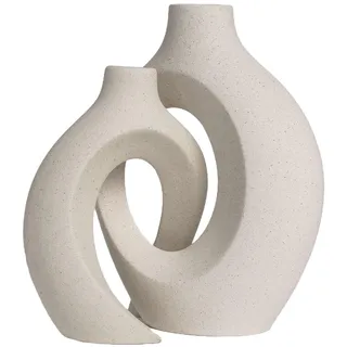 Intirilife 2er Set- Deko Vase Keramik mit Loch für Pampasgras Trockenblumen Blumen- in Weiß | Gr.: onesize