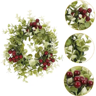 YARNOW 2st Kerzengirlande Künstlicher Pflanzenkranz Kerzenkranz Ring Kleiner Weihnachtskranz Künstlicher Kranzdekor Kerzenringe Kränze Beerenkerzenring Pe (kunststoff) Eukalyptus Hochzeit