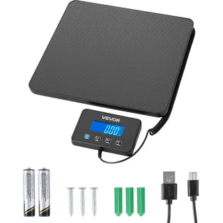 Vevor Digitale Paketwaage, 10/100g, doppelte Genauigkeit, 200 kg Plattformwaage mit Hold-/Tara-Funktion & LCD-Display, für Pakete, Porto, Gepäck, Batterie & Ladekabel im Lieferumfang enthalten