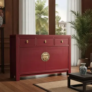OPIUM OUTLET Chinesische Kommode Asia Sideboard orientalischer Schrank asiatische Vintage Möbel Anrichte Hochzeitsschrank komplett montiert rot Scarlet-red