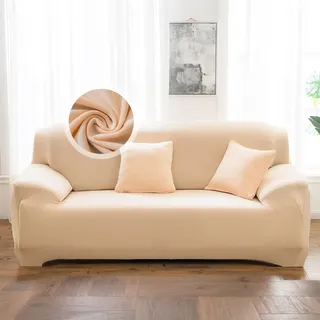 VanderHOME Sofa Überzug 3 Sitzer, Einfarbiger Stretch Sofahusse, Sofaschoner rutschfest, Couch Bezug Schutz Katze, Maschinenwaschbarer Couchschoner (3 Sitzer, Beige)