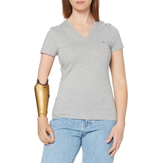 Tommy Hilfiger Damen T-Shirt Kurzarm Heritage V-Ausschnitt, Grau (Light Grey Heather), XXS