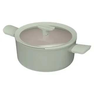 BergHOFF Leo Kochtopf, 24 cm, aus 100% recyceltem Aluminium, keramikbeschichtet, mit Glasdeckel, induktionsgeeignet, grün, 4,4 L, Antirutschgriff - Grün