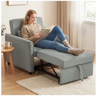 HOMCOM Schlafsofa 3-in-1 Schlafsessel mit Leinenoptik, verstellbarer Rückenlehne, Umwandelbarer Sessel mit Bettfunktion 1 Teile, für Wohnzimmer, Wohnung, Grau grau