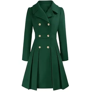 LIUYUYOUGO Trenchcoat Damen Damen Wollmantel Lang Herbst/Winter Zweireihig Trenchcoat Elegant Ausgestellt A-Linie Plissiert Cabanjacke Mittellang Wollmantel Business Oberbekleidung - S